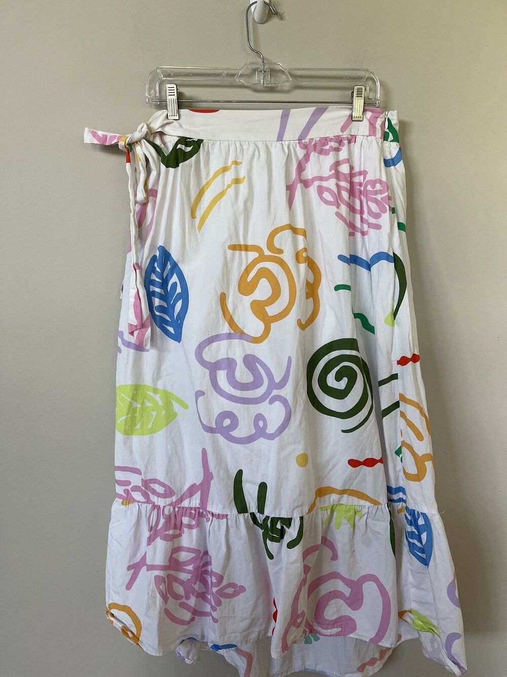 Olivia Rubin Midi Skirt High Low White Geometric Cotton Preppy Retro Size 12